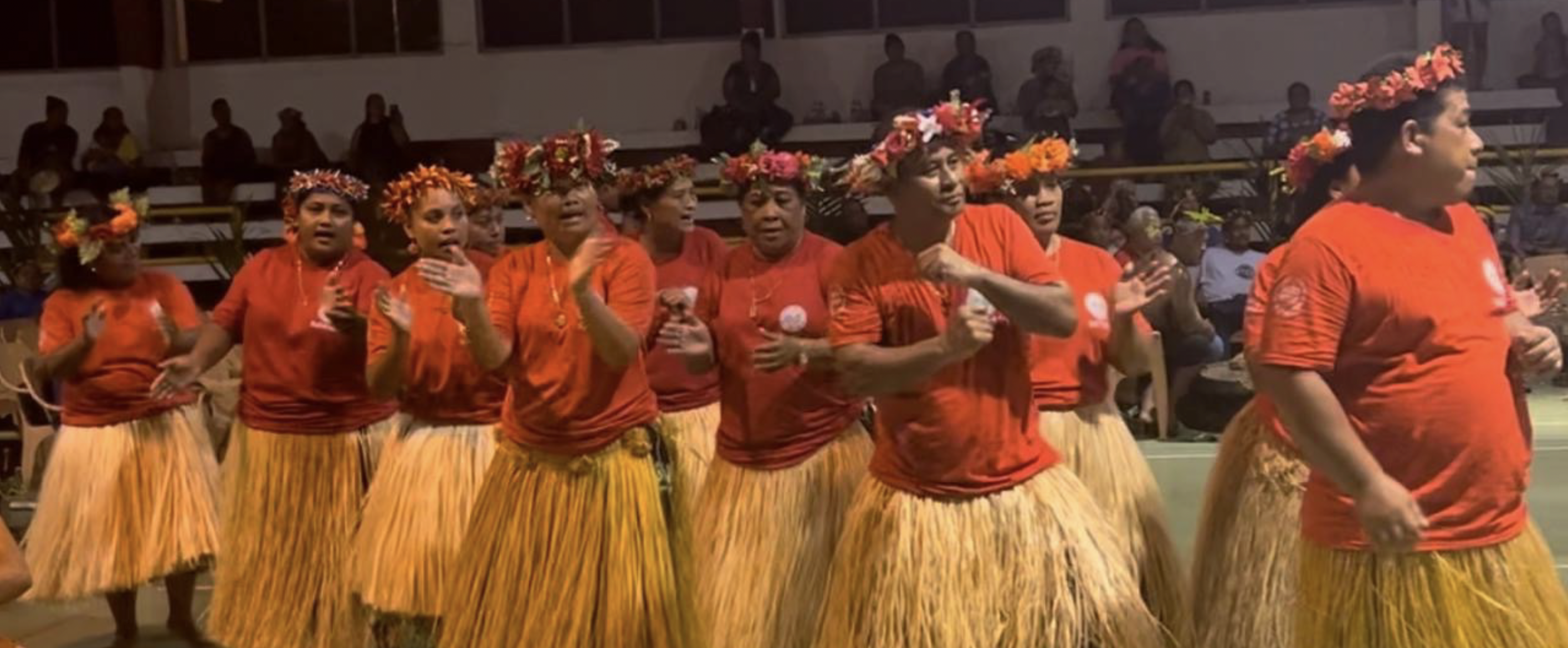 Pohnpei participants dance their way to the stage for their cultural presentation during the 2023 MTEC in Kosrae, FSM.